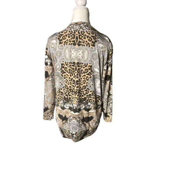 Chicos Black Brown Printed Crossover‎ Blouse Wrap Top Size 2 - Picture 4 of 6